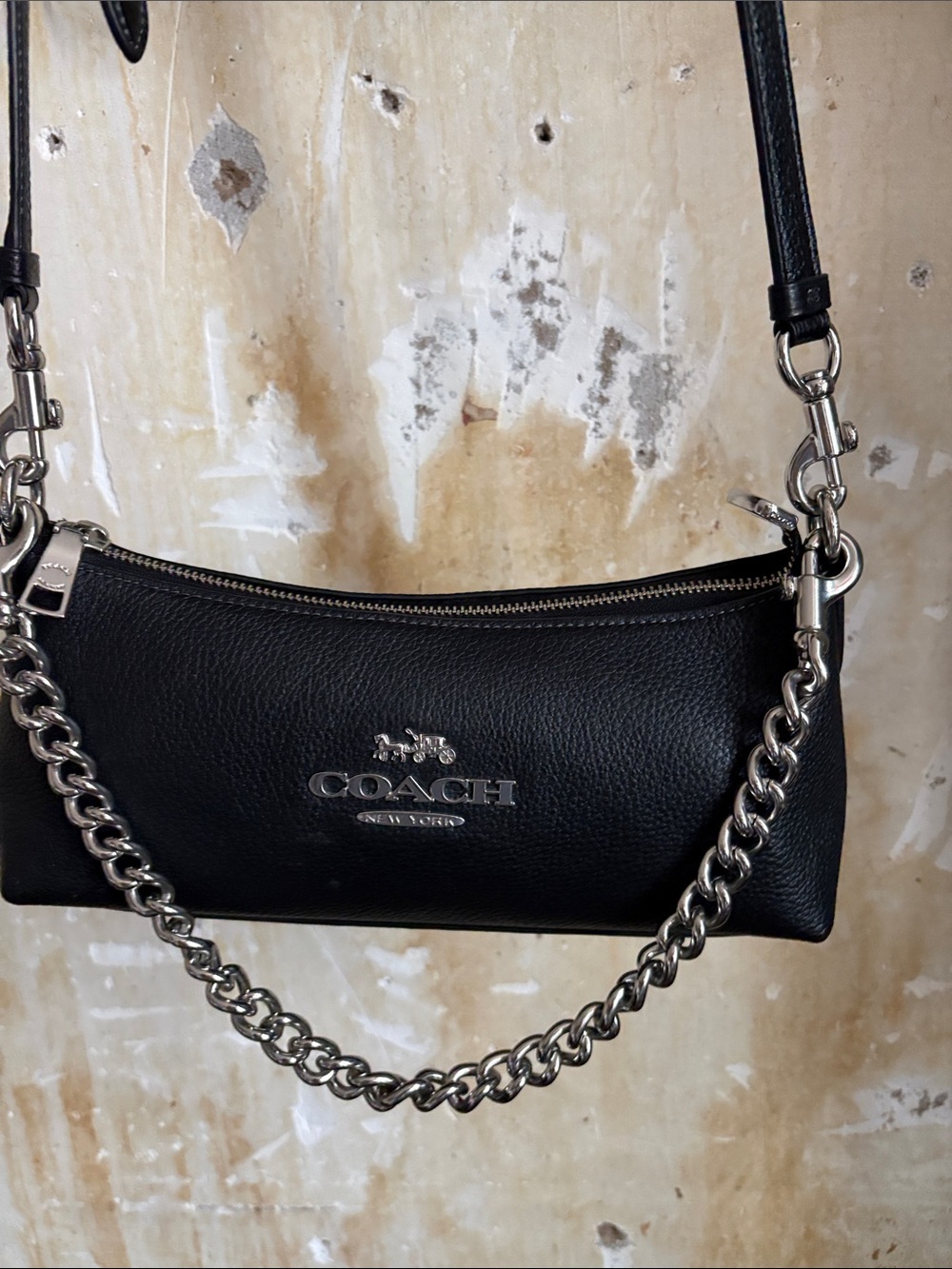 Coach Black Leather Chain-Detail Belt Bag
